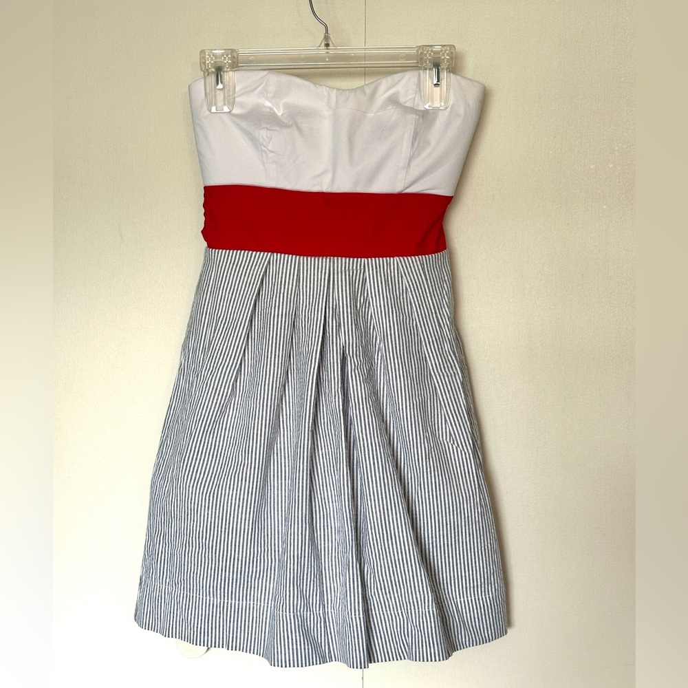 Juniors Ruby Rox Size 9 Strapless White and Gray Gingham stripe dress NWT